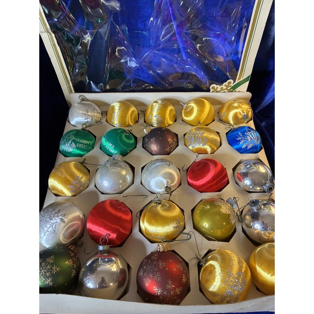 Vintage pyramid Satin Spun Silk Christmas Ornaments Orig. Box USA